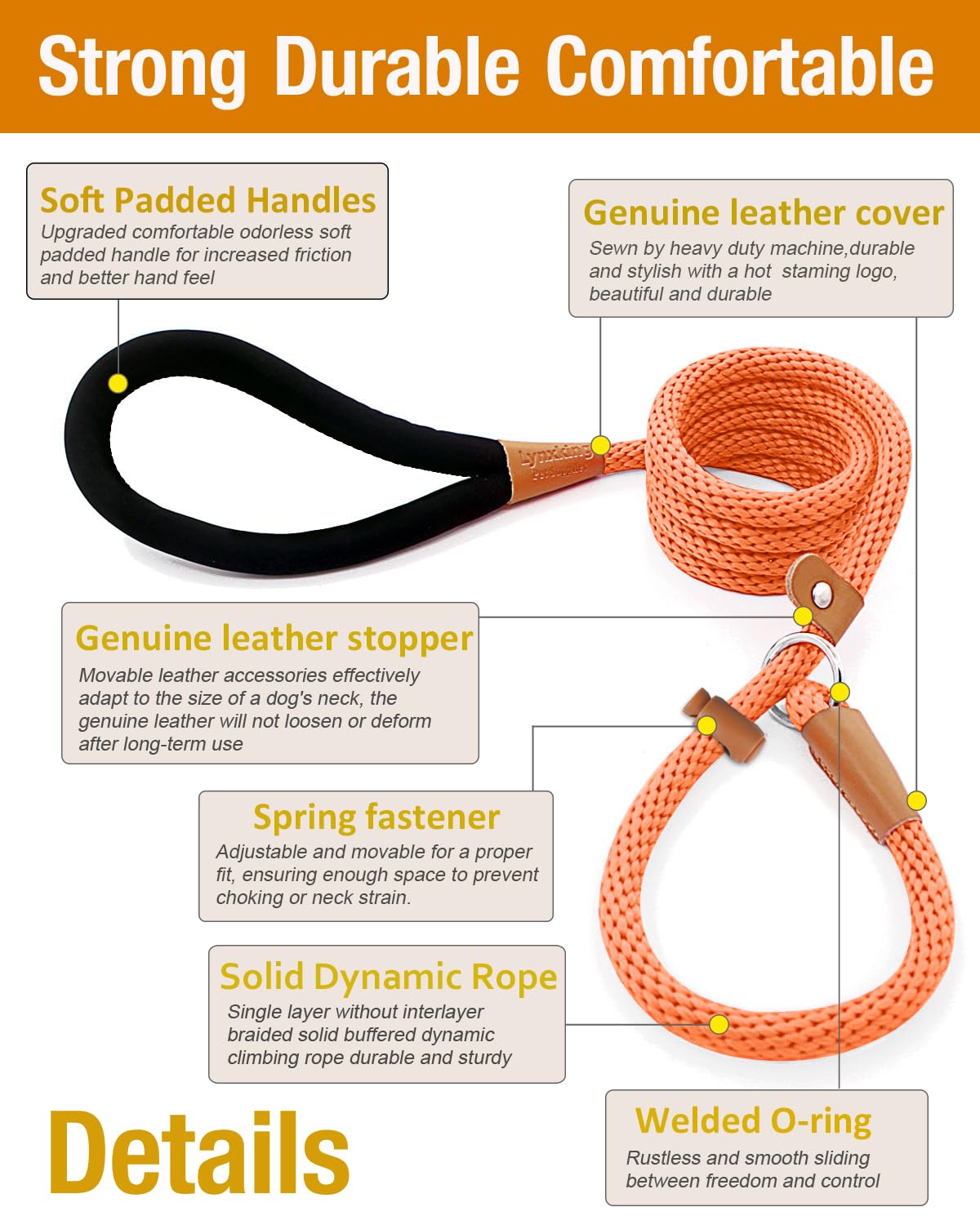 Lynxking slip lead strong braided nylon provides durable, lightweight control during daily walks
