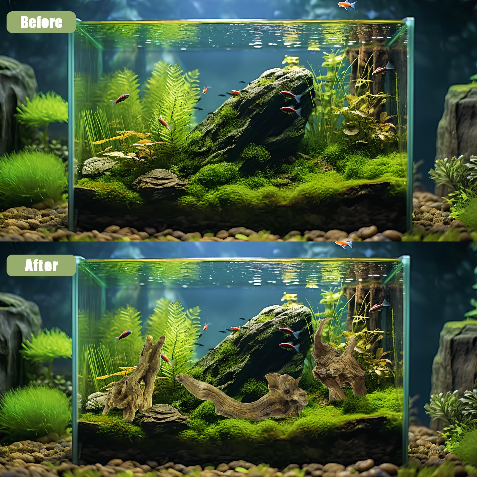 Lyphard Aquariums driftwood hides for fish tanks and terrariums.