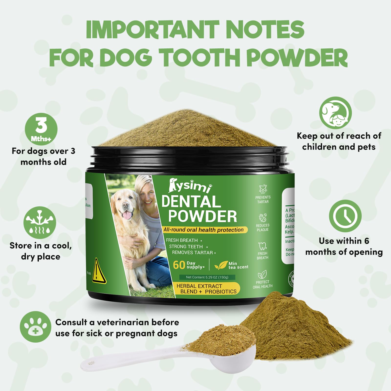 Lysimi dog dental powder all-breeds all-ages suitability in action.