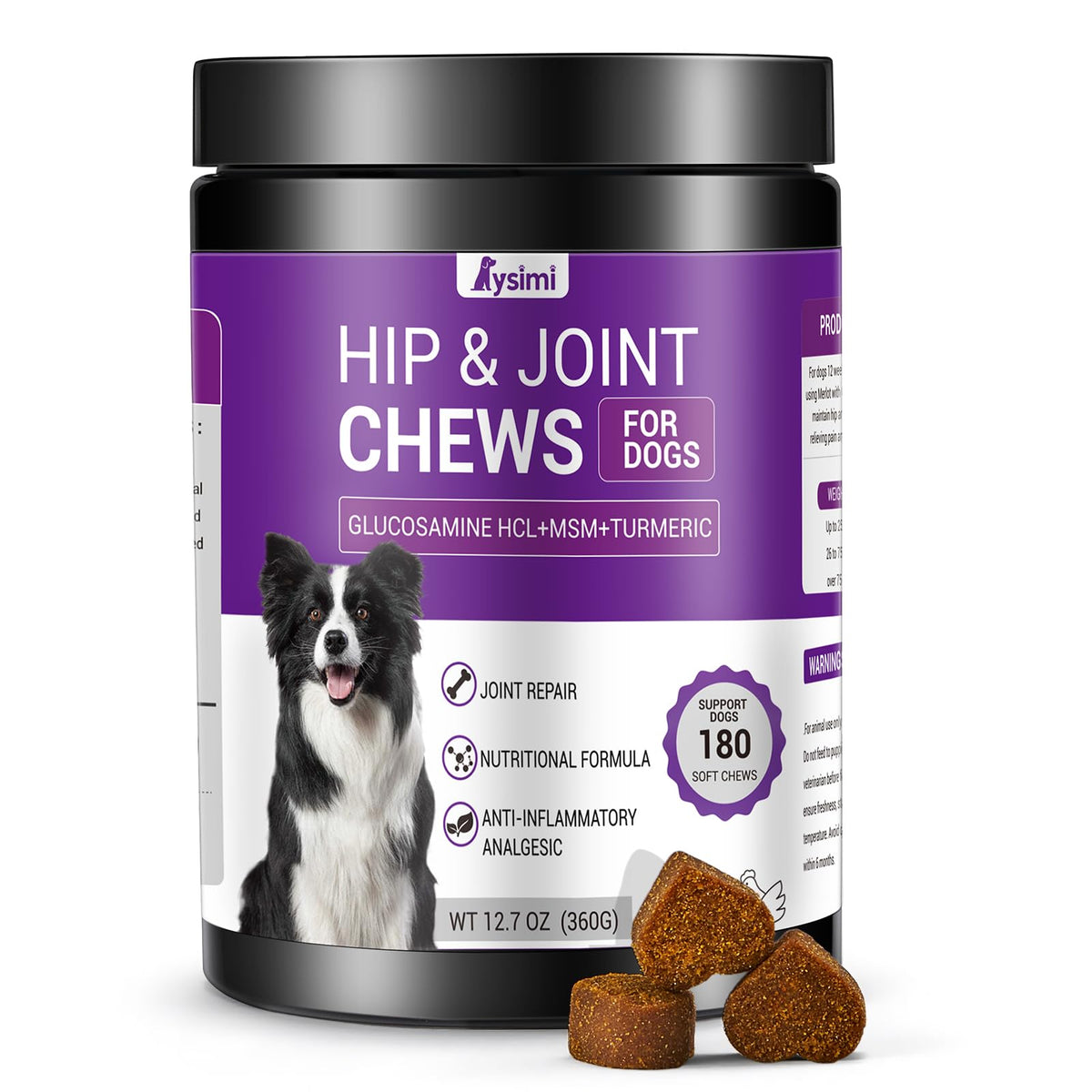 Lysimi dog joint supplement bottle with chicken flavor supports daily joint care.