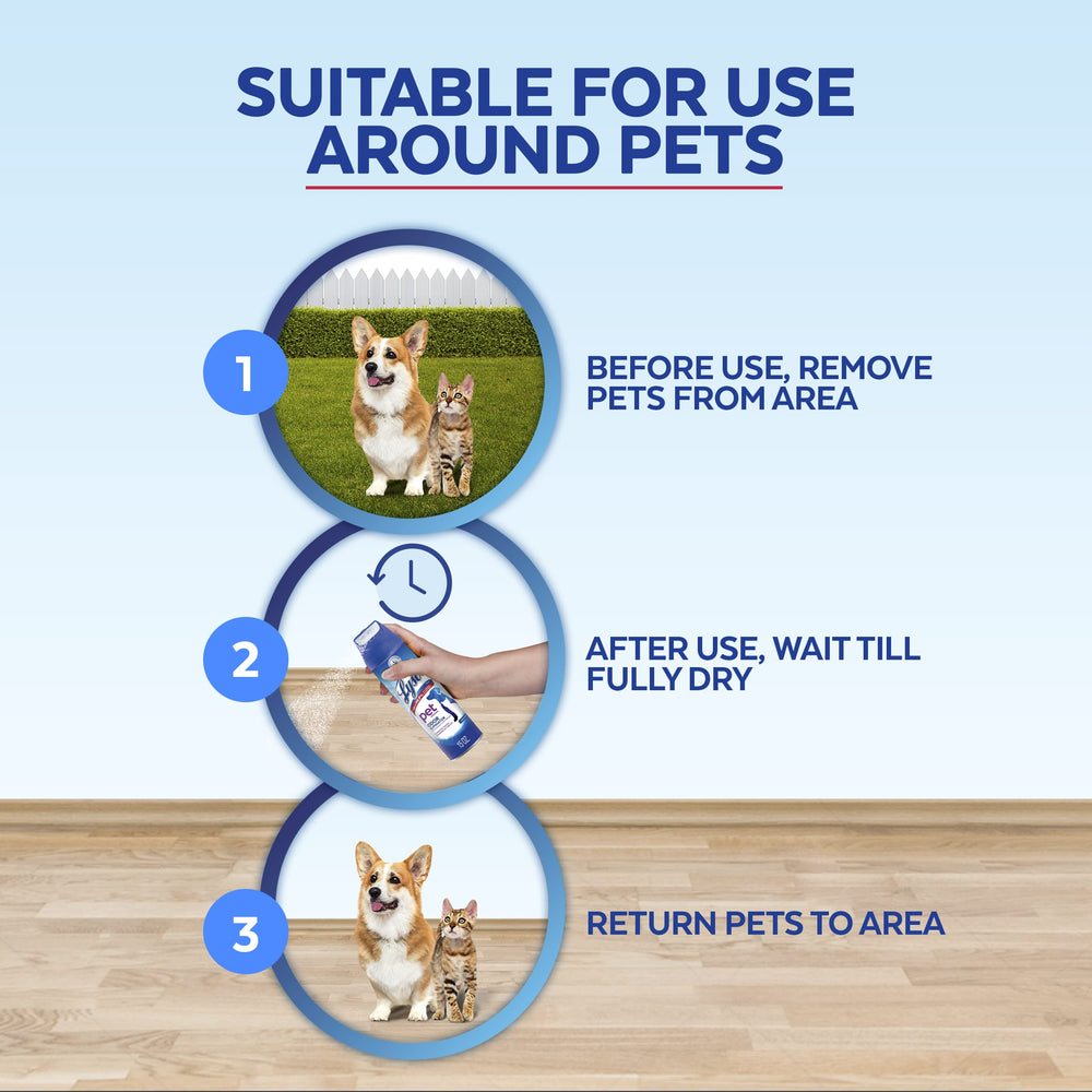 Lysol Pet Odor Eliminator Spray multi-surface-use image shows versatile cleaning.