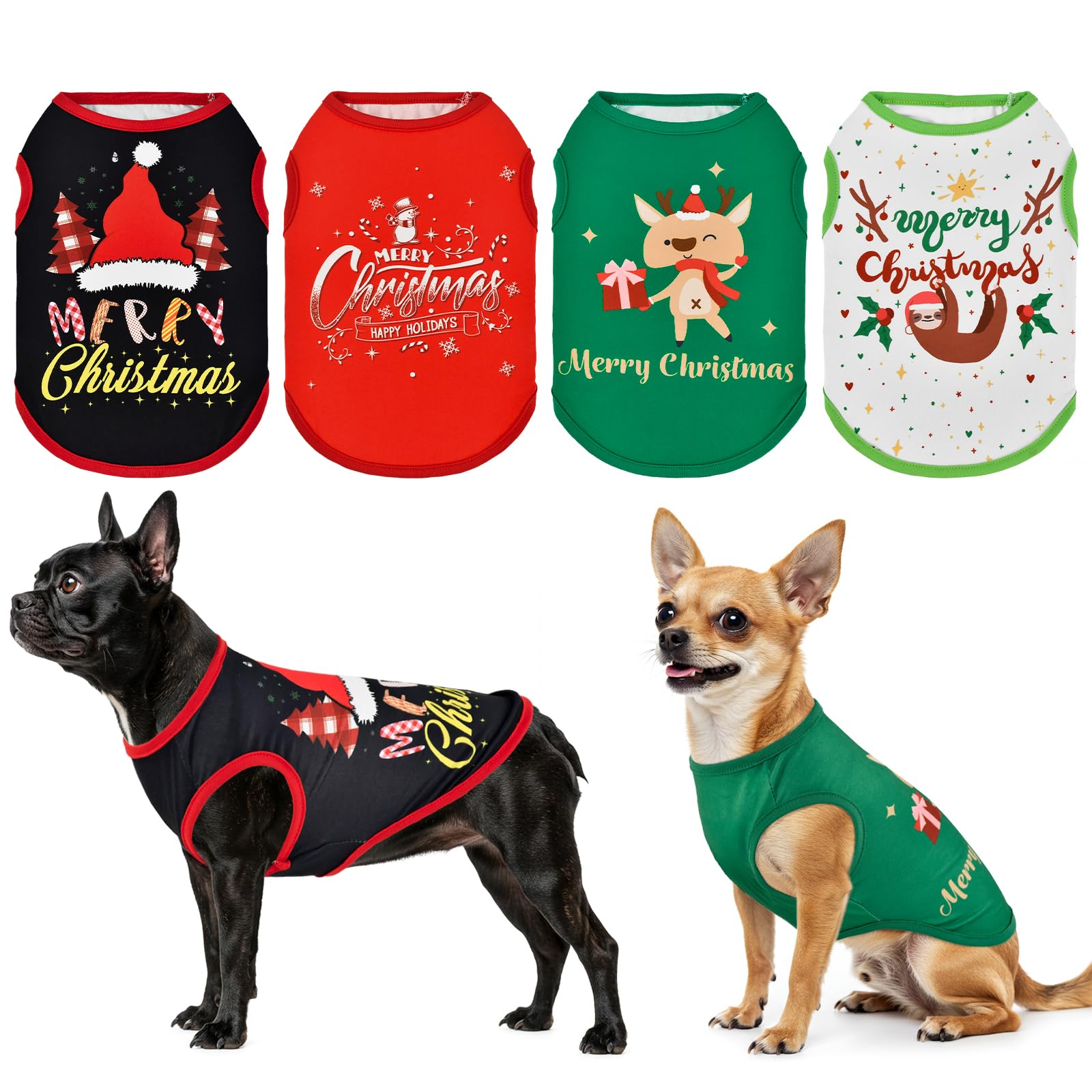 LyssKMK 4-pack Christmas dog shirts shown for festive photos.