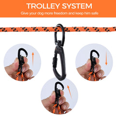 LZ.MZXU overhead trolley in park demonstrates quick, safe leash setup.