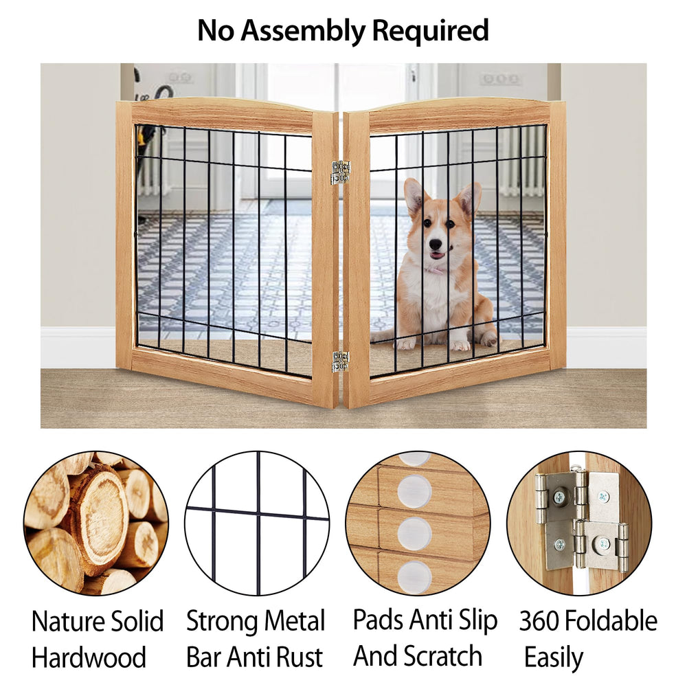 LZRS folding dog gate shows 360-degree hinge for versatile placement.