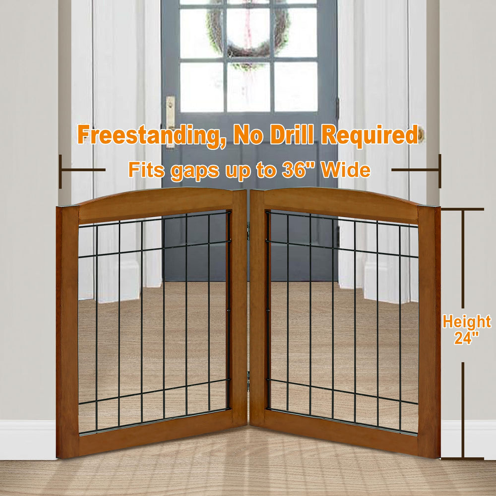 LZRS wood dog gate with metal rods highlights durability and chew-resistance for playful puppies.