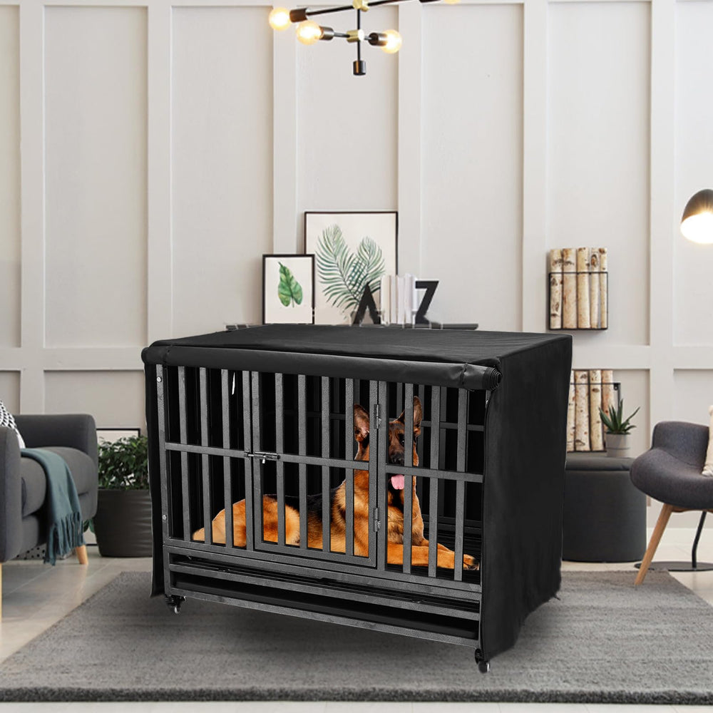 M JJYPET crate cover roller blind enables adjustable visibility and airflow.