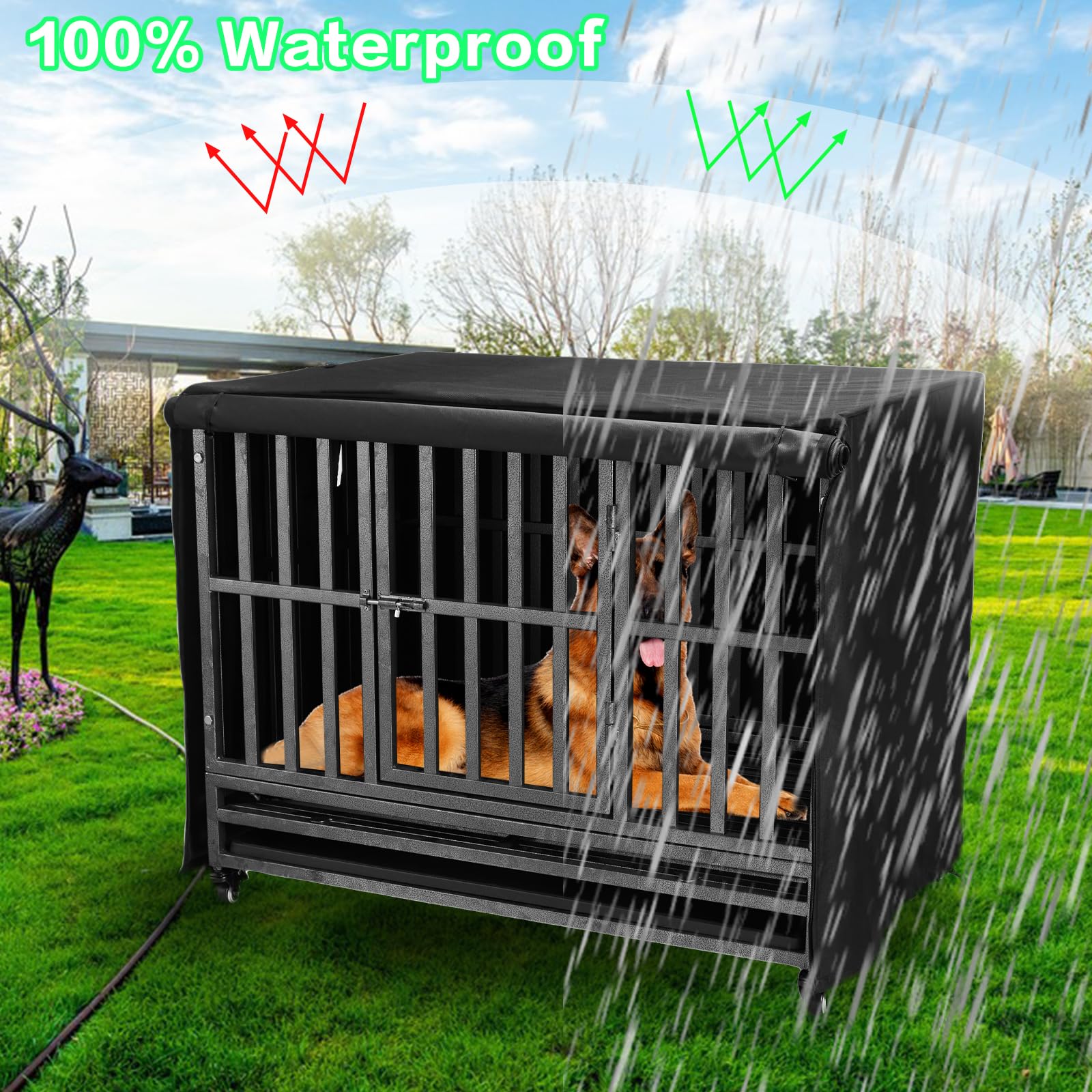 M JJYPET crate cover waterproof coating helps protect against spills and rain.