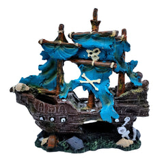 M2cbridge blue pirate shipwreck aquarium decoration adds vibrant scenery and a hiding cave for fish.