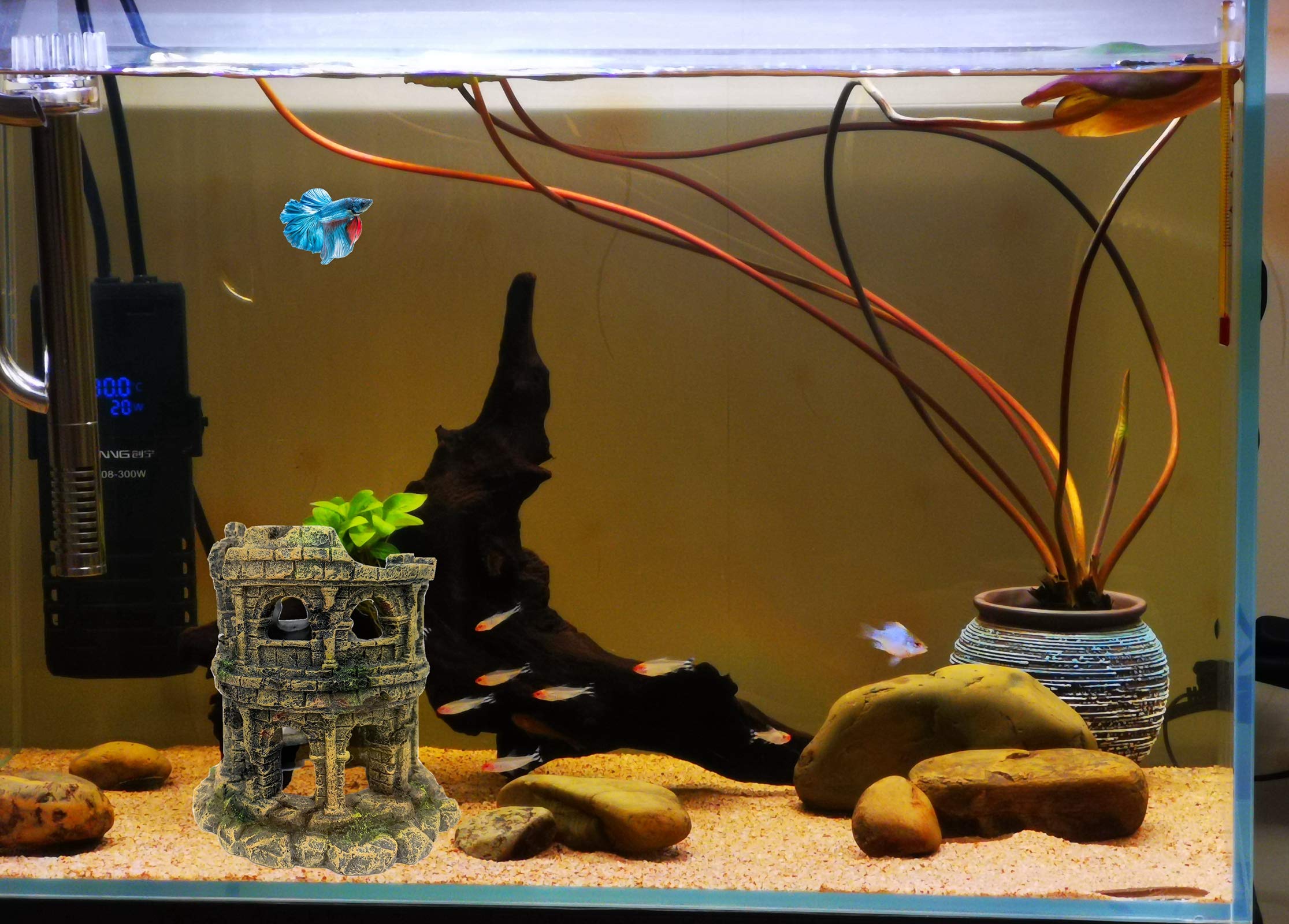 M2cbridge european-castle-rock-decoration adds visual drama and a playful cave for fish.