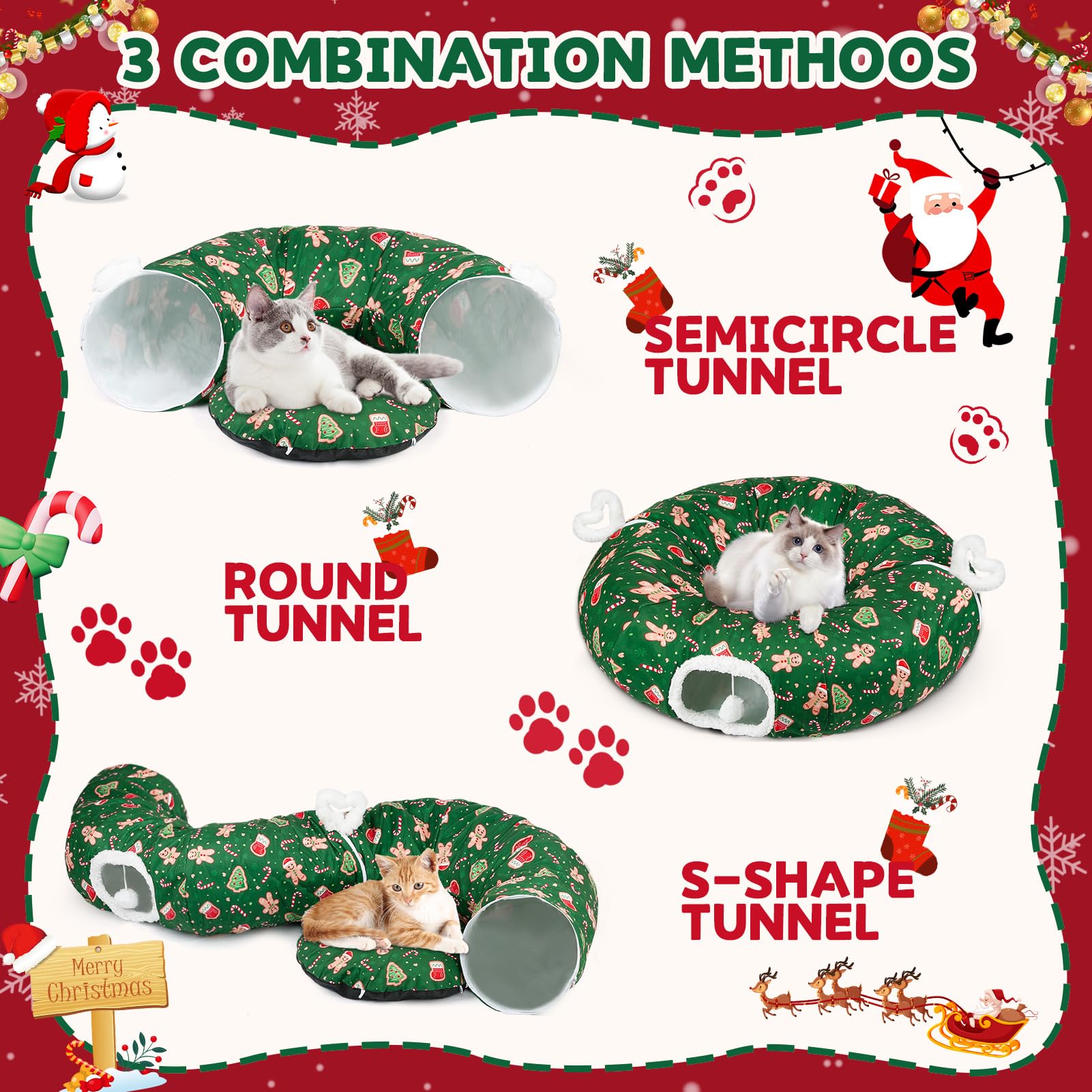 Maansfy cat tunnel bed shows interactive hanging ball for exploration.