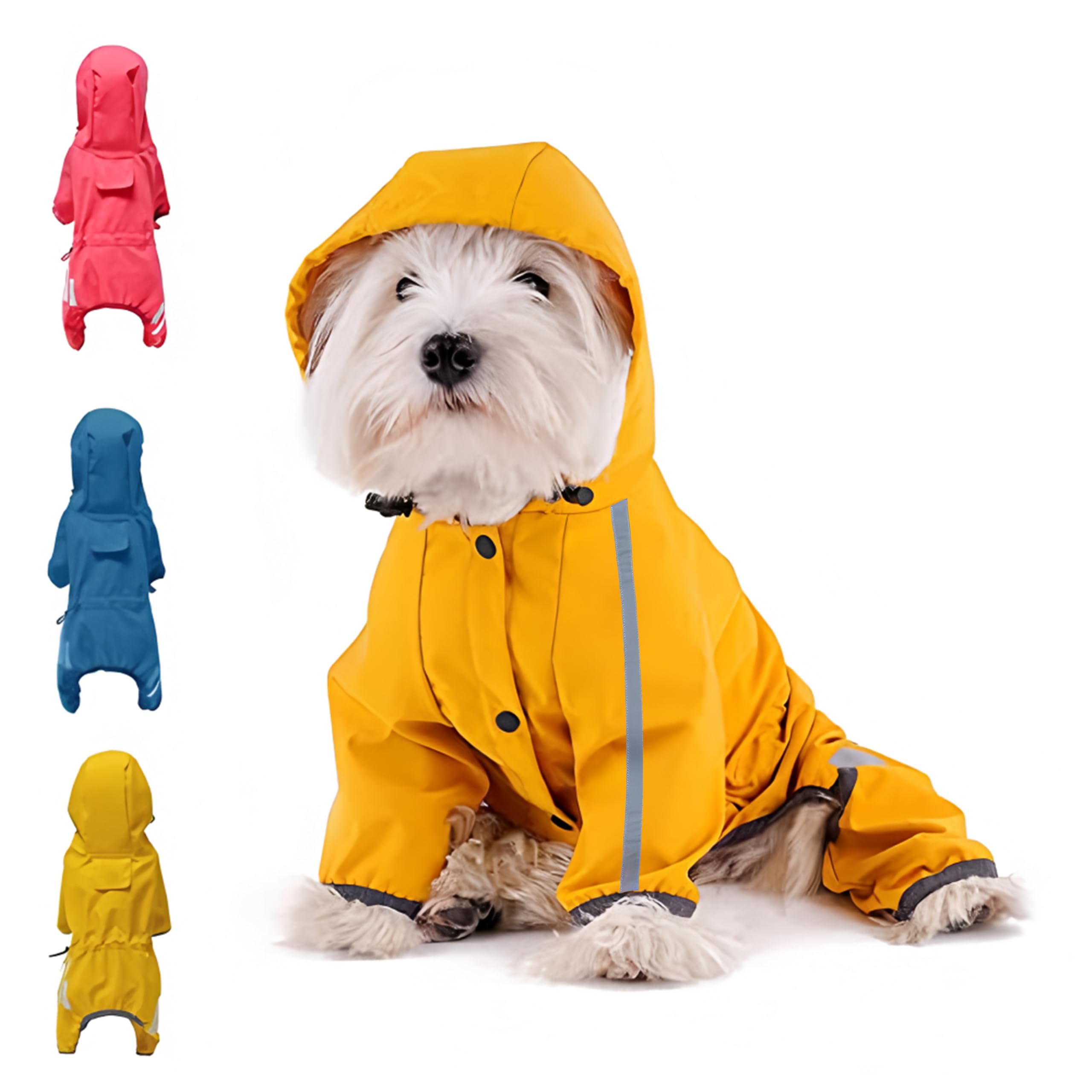 Mabawa dog raincoat yellow hood keeps pets dry.