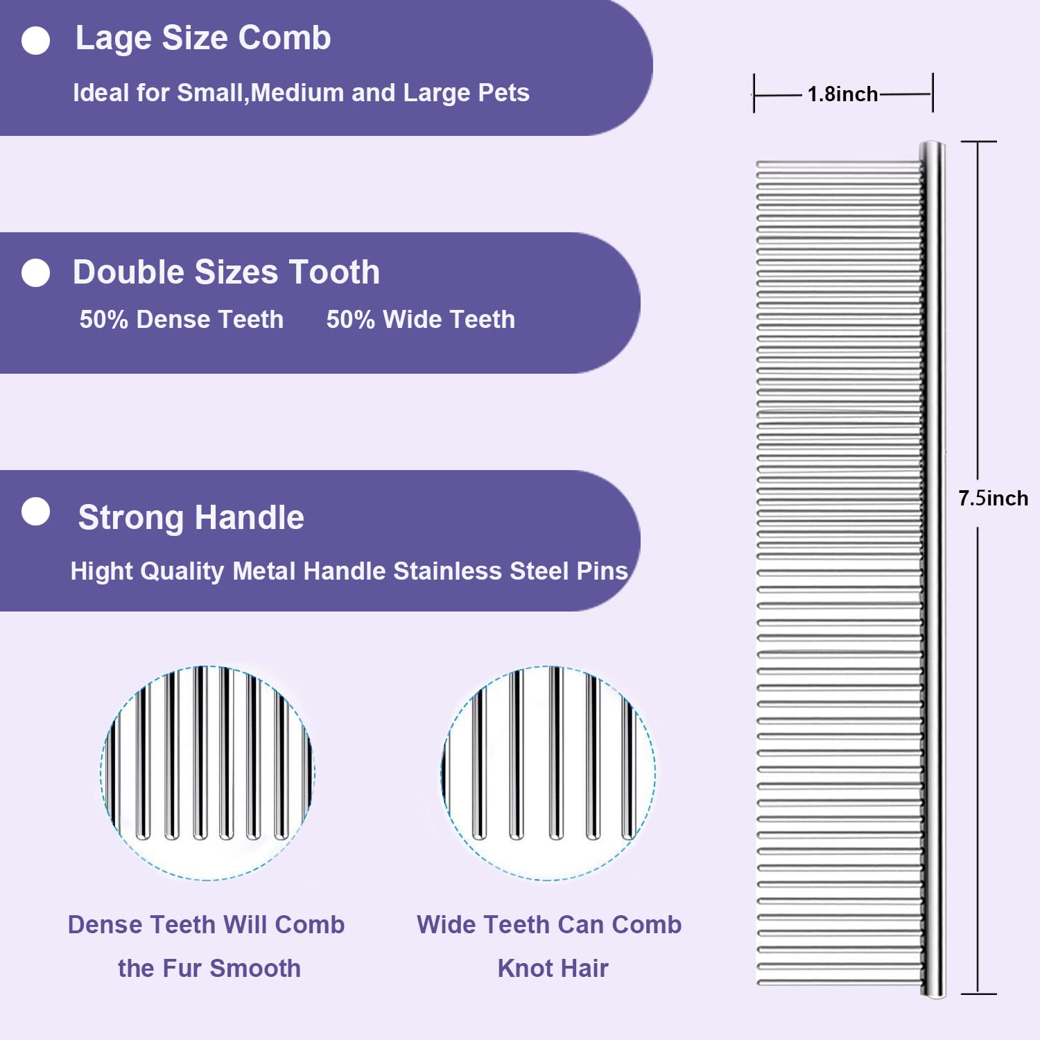 MABCM 2-in-1 stainless steel comb detangles and removes loose hair.