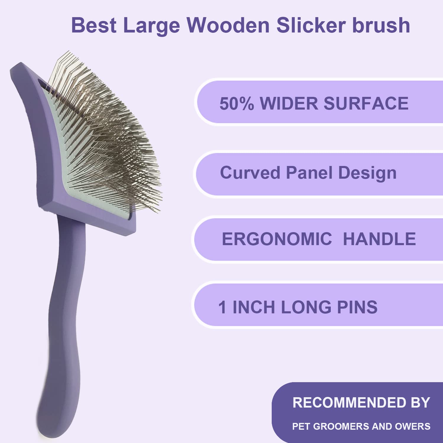 MABCM curved-face slicker reaches dogs' necks and flanks for efficient grooming.