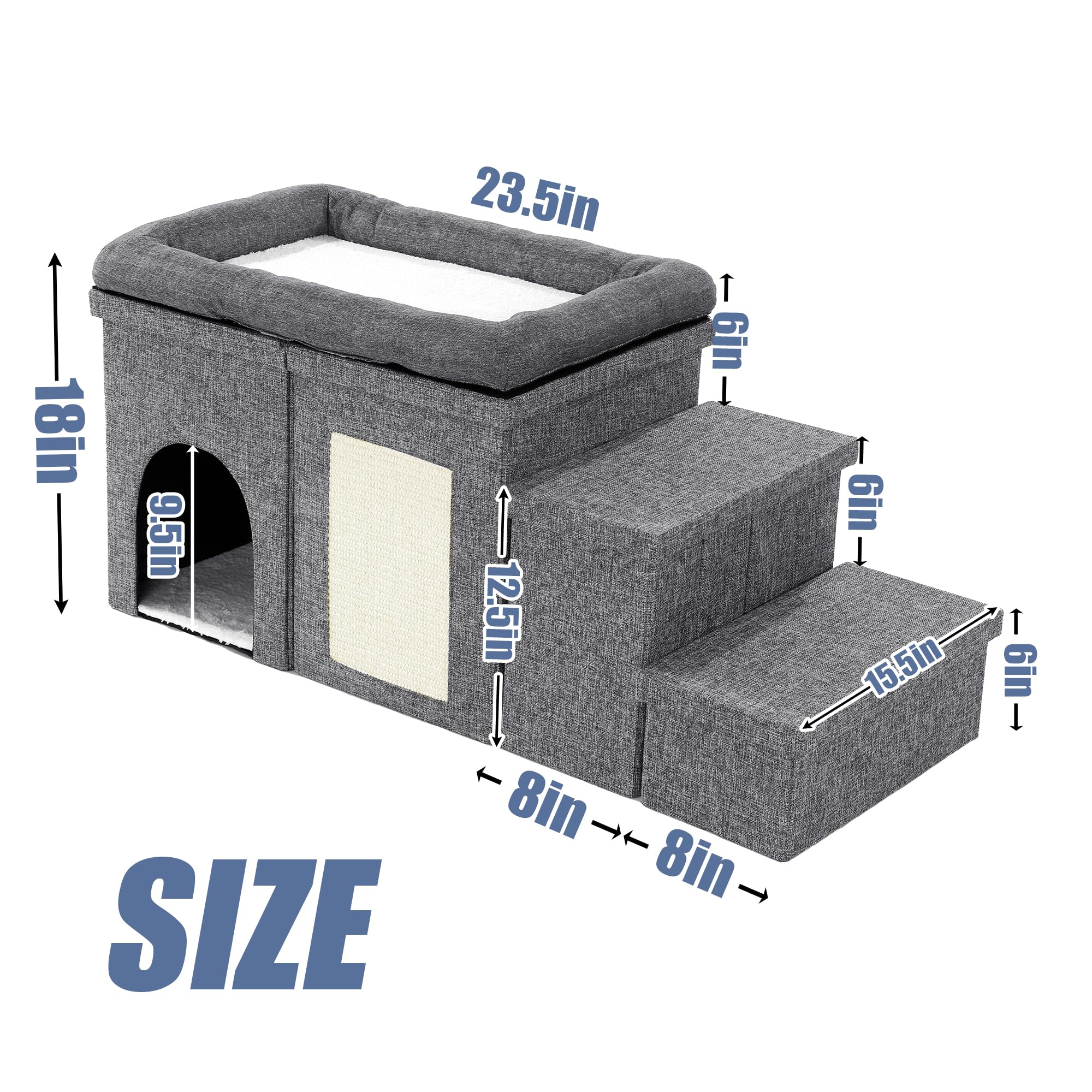 MABOZOO 3-tier pet stairs side view: easy access to bed and couch.