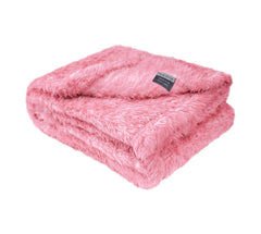 MACEVIA fluffy fleece dog blanket pink close-up highlighting soft plush warmth for snuggles.