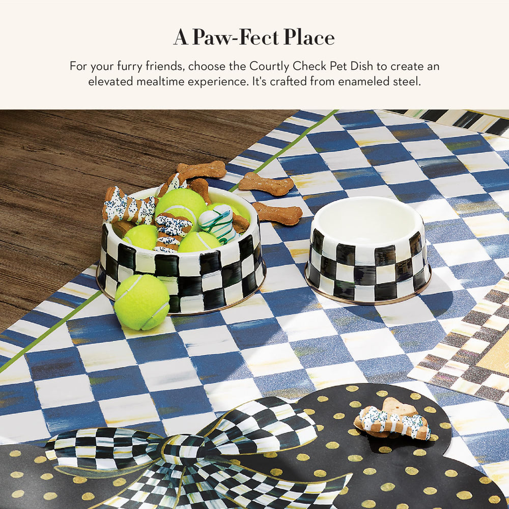 MacKenzie-Childs pet bowl Courtly Check design adds stylish food presentation
