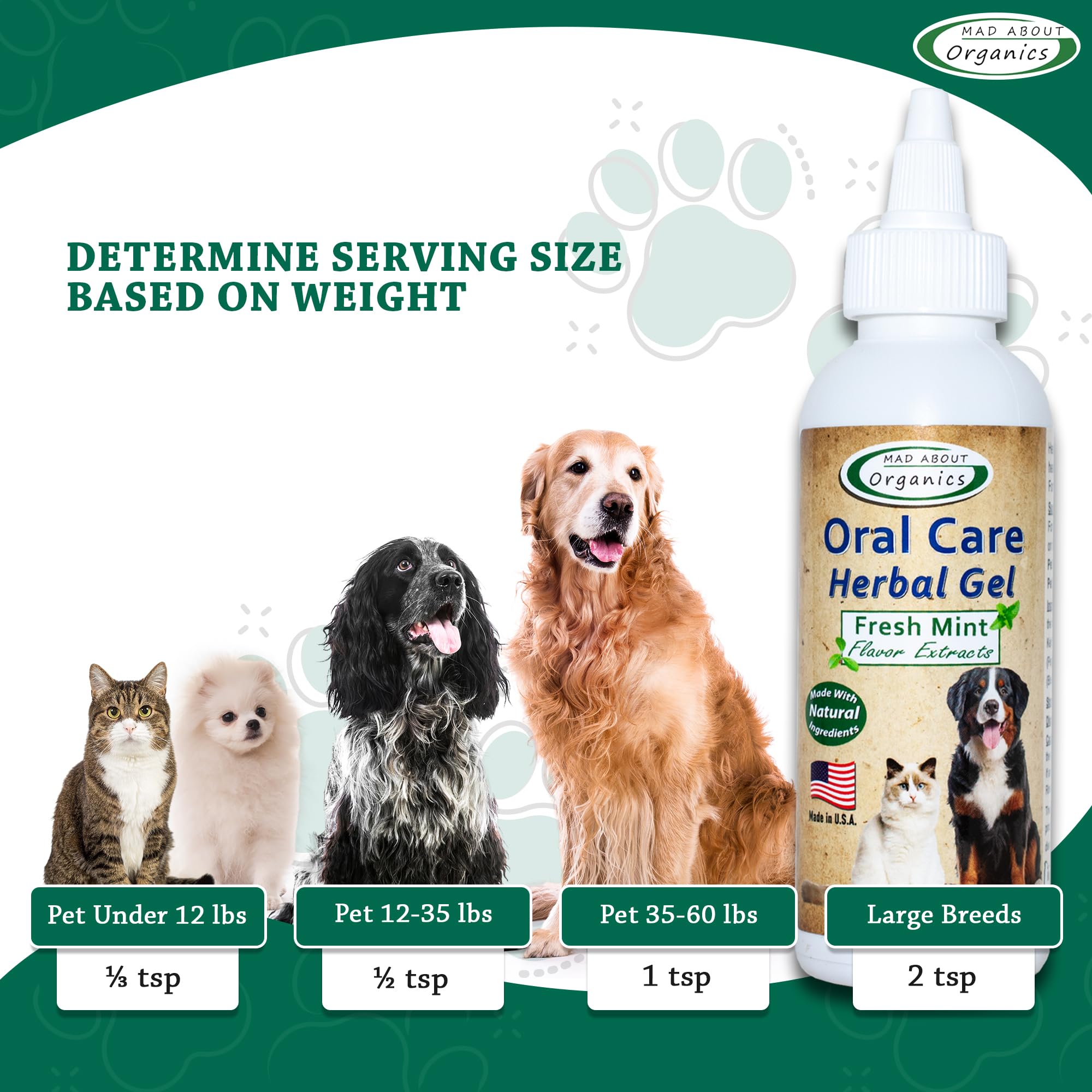 Mad About Organics oral-care gel tartar-removal action supports pet oral hygiene over time