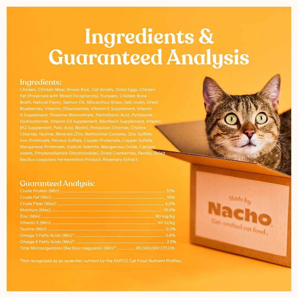 Pumpkin and cranberries in Made by Nacho kibble support digestion and fiber.