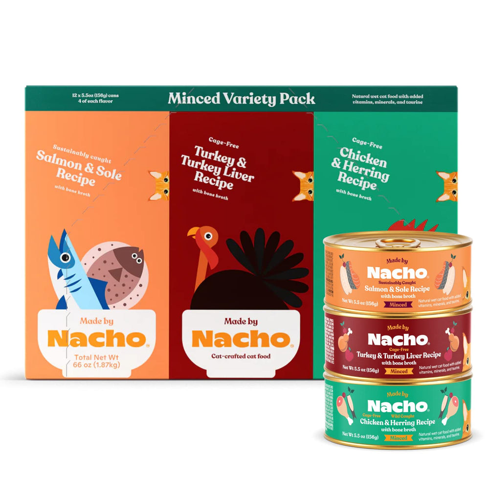 Made by Nacho minced-turkey-turkey-liver-bowl entices picky cats with protein-rich texture.