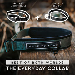 MADE TO ROAM premium everyday dog collar nylon-leather hybrid texture showcases durable comfort for daily walks.