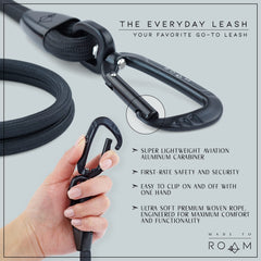 MADE TO ROAM Premium Everyday Leash rubber-coated clamps highlight durable grip