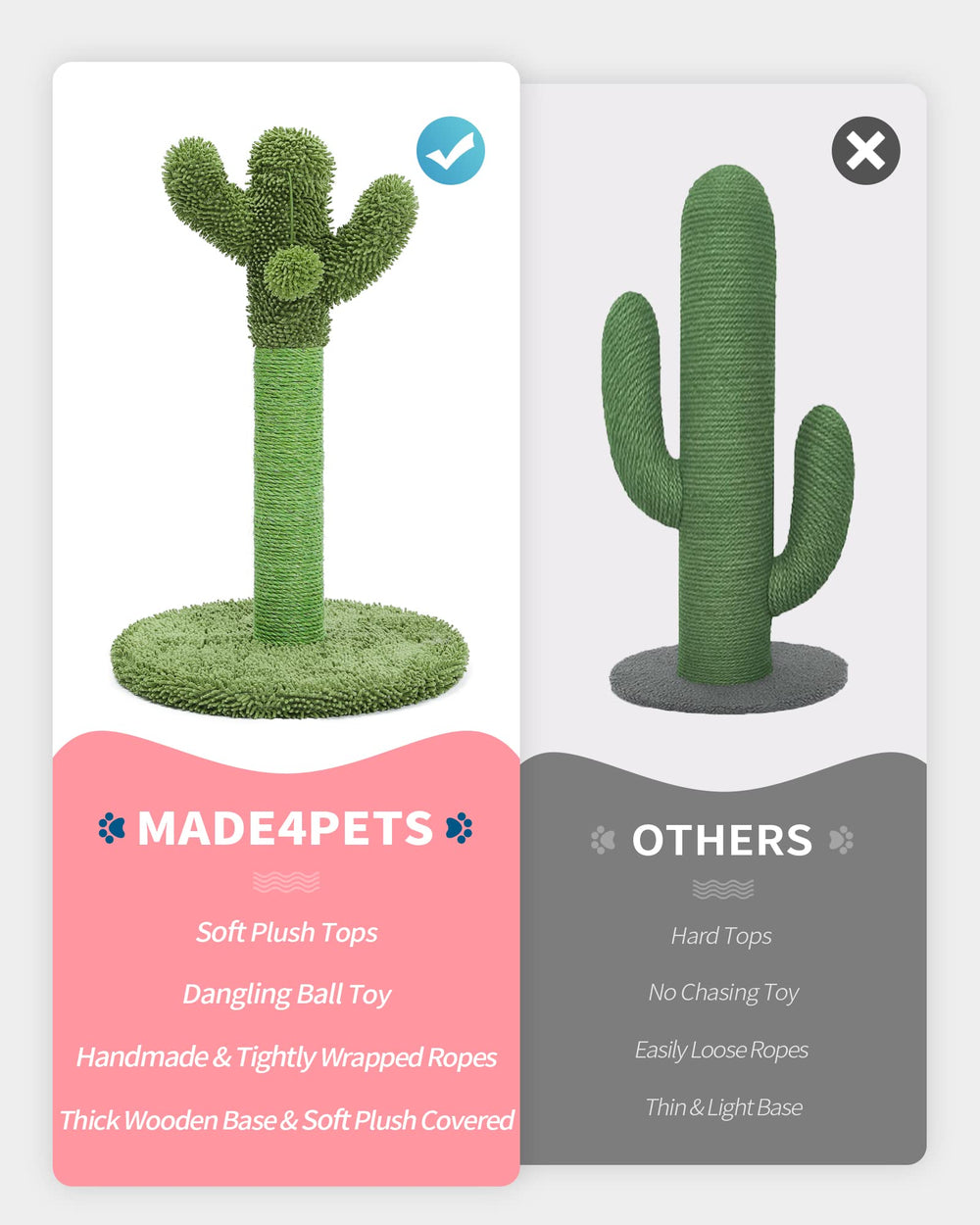 Made4Pets cactus post with soft top and base offers gentle rub and nap space.