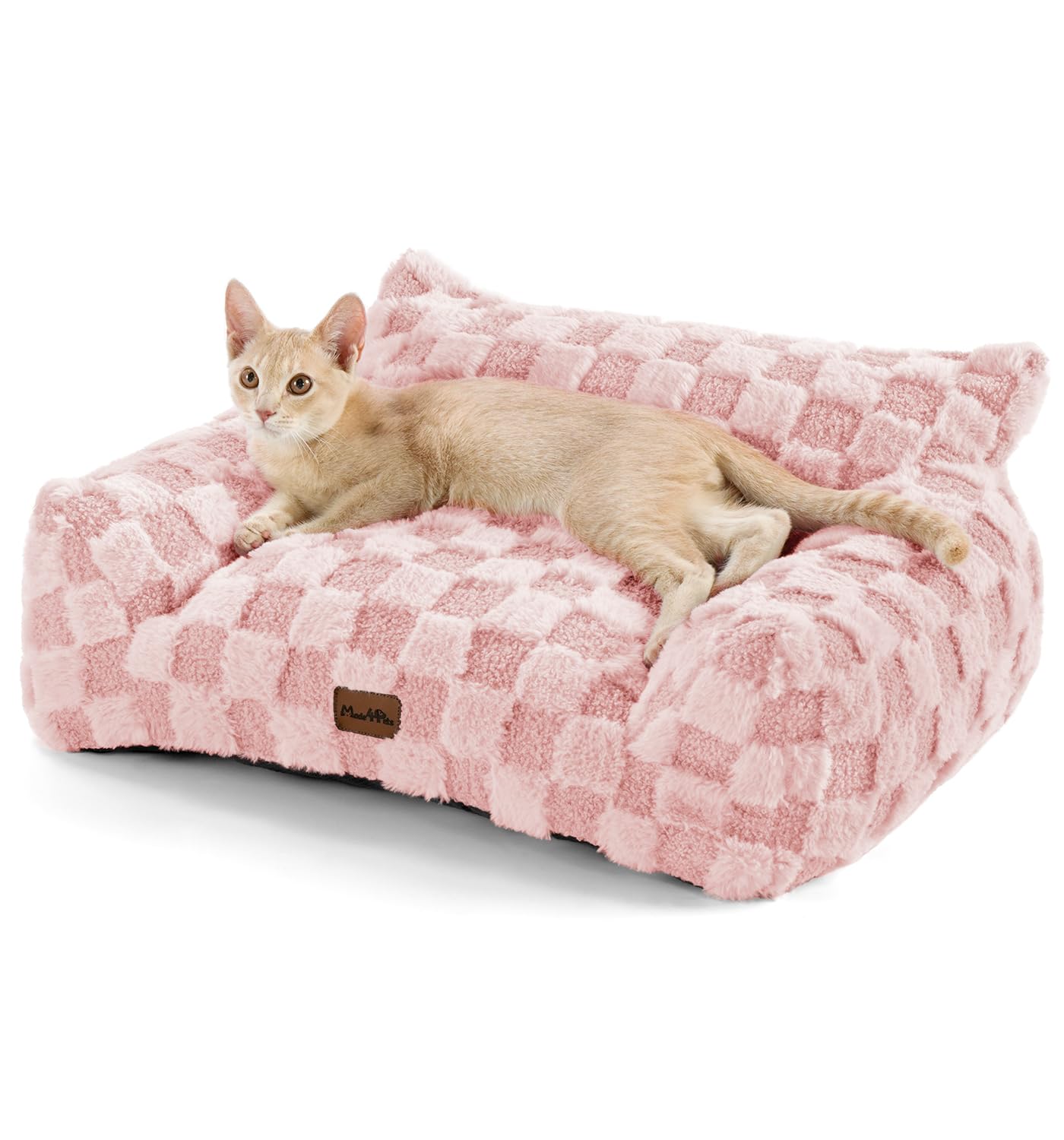 Made4Pets cat bed with checkered faux fur for cozy lounging and style.