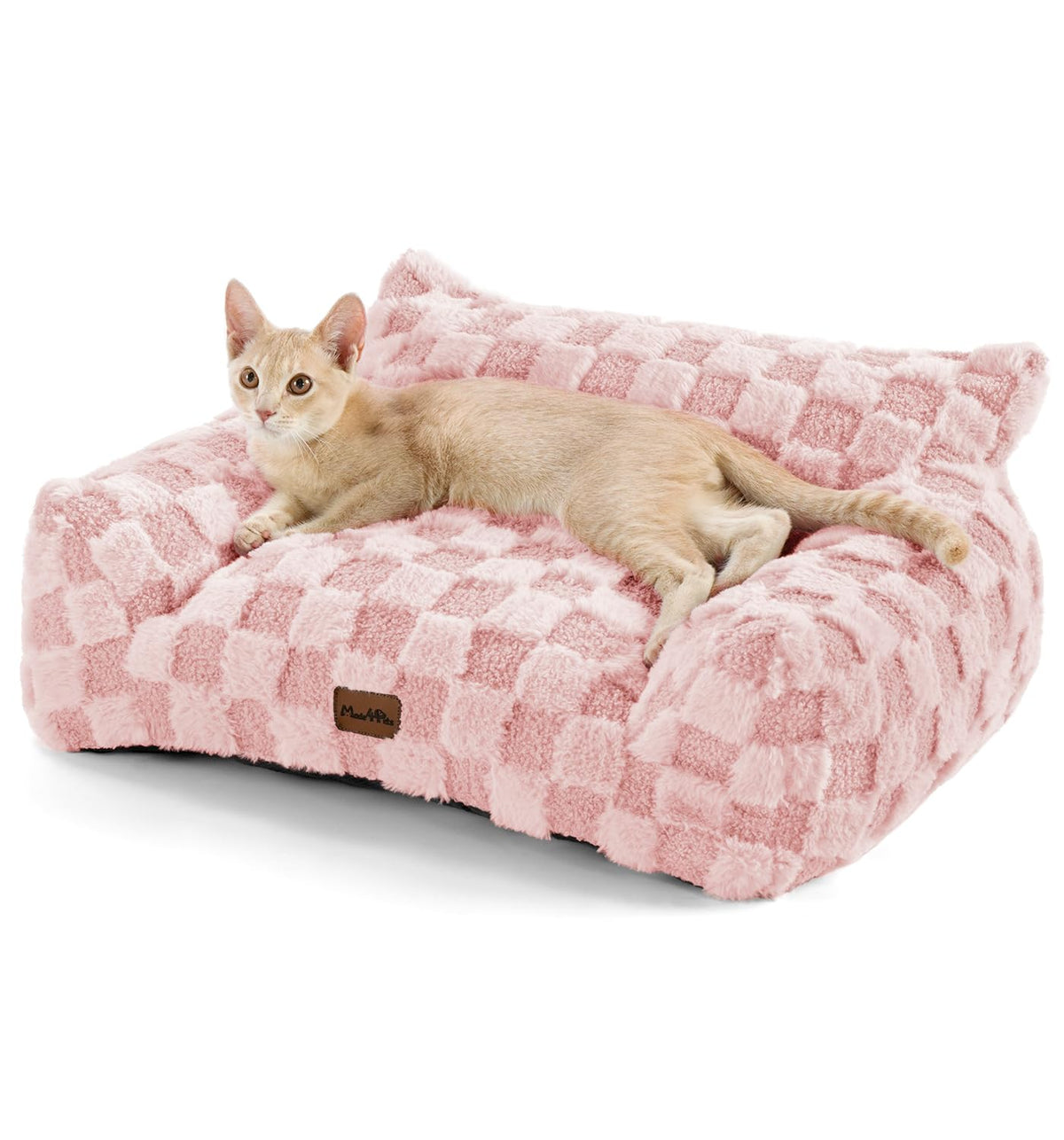 Made4Pets cat bed with checkered faux fur for cozy lounging and style.