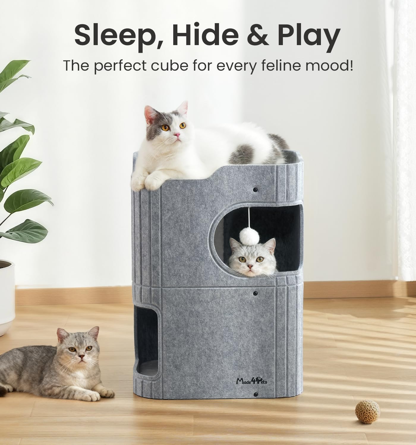 Made4Pets cat house dual-entrances invite easy access for multi-cat homes and interactive play