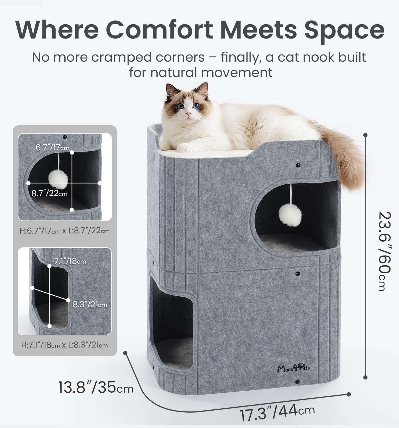 Made4Pets cat house multi-cat-friendly interior supports safe shared spaces for curious siblings