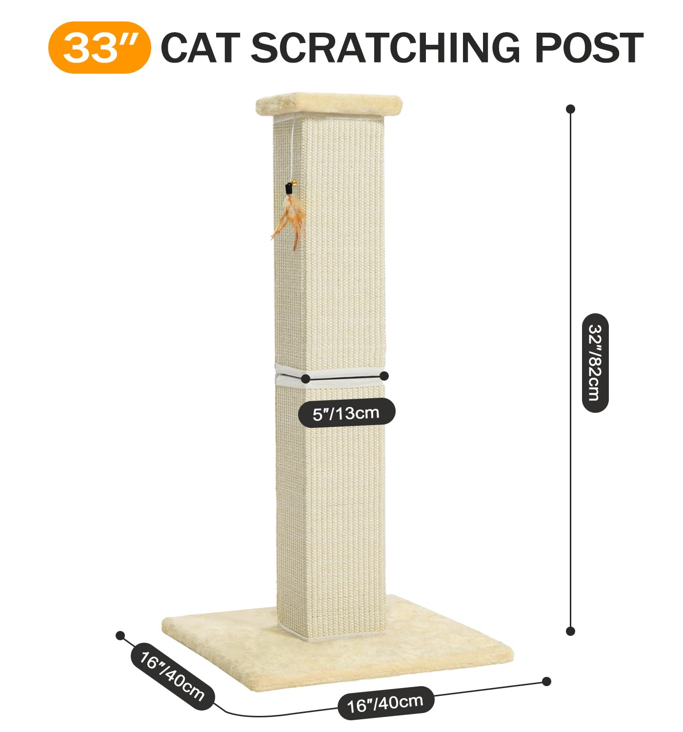 Made4Pets scratching post with dangling feather toy for interactive play