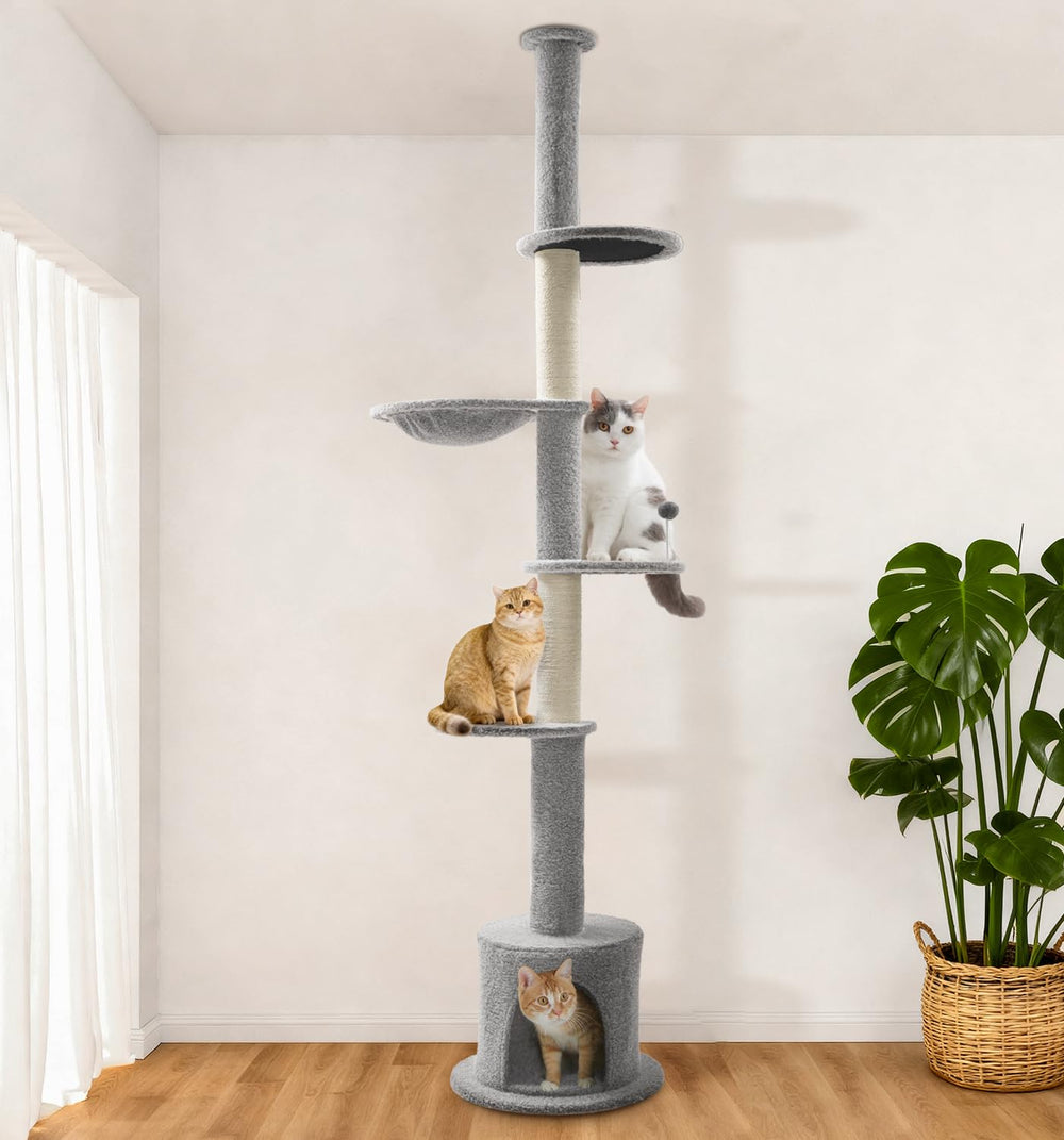 Made4Pets cat tree base condo shows a stable platform with a private retreat for shy cats