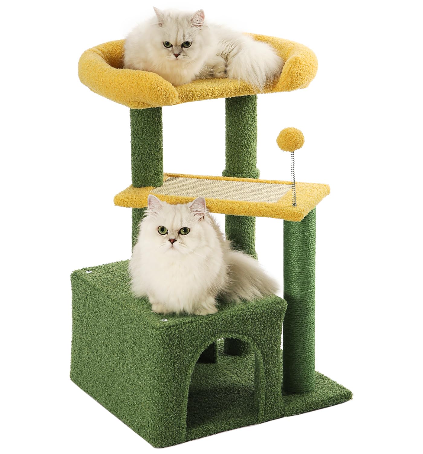 Made4Pets cat tree condo offers a cozy hideaway with a high perch for observation.