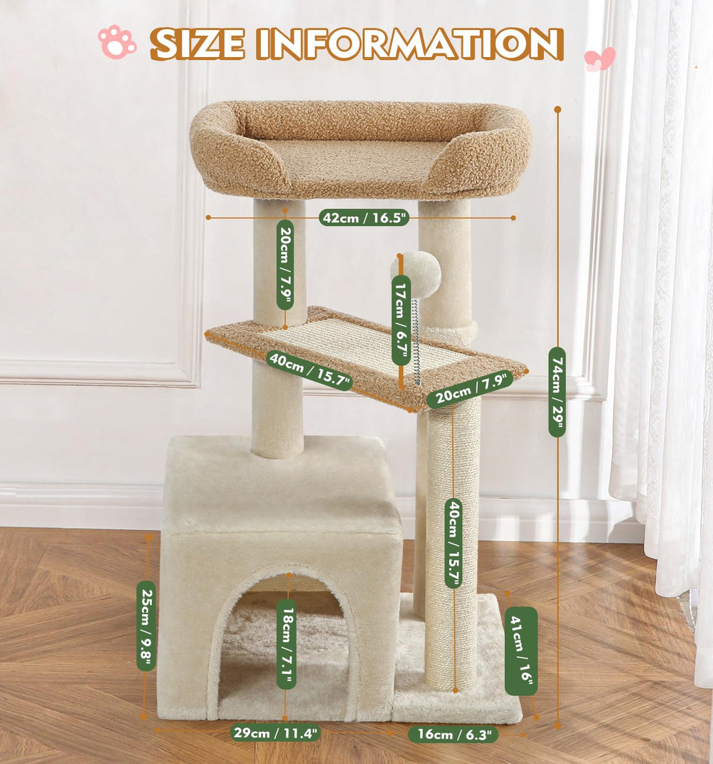 Made4Pets cat tree grey condo 2-door provides a private hideaway for naps.