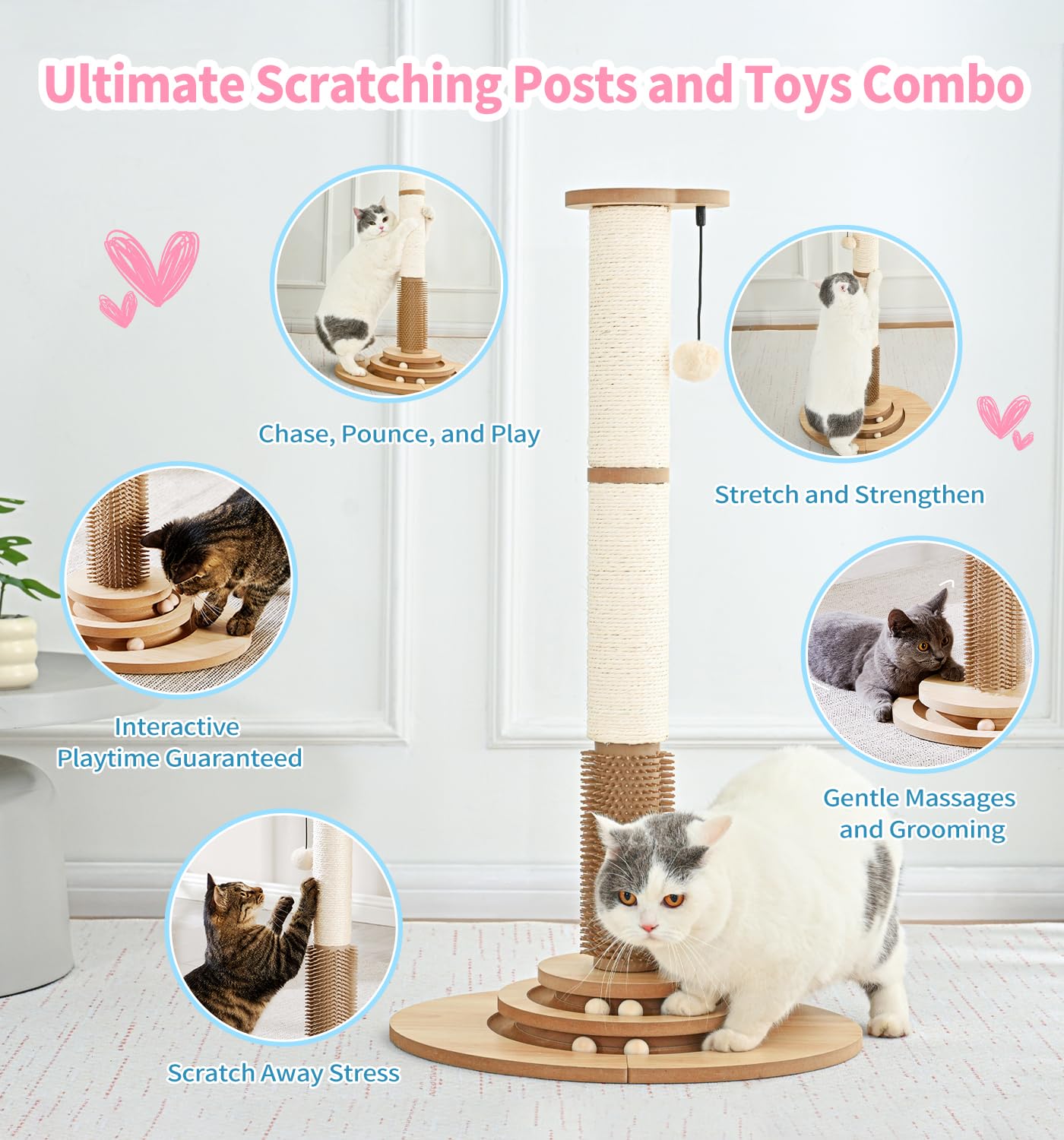 MADE 4 PETS cat tree with wooden track ball provides interactive play.