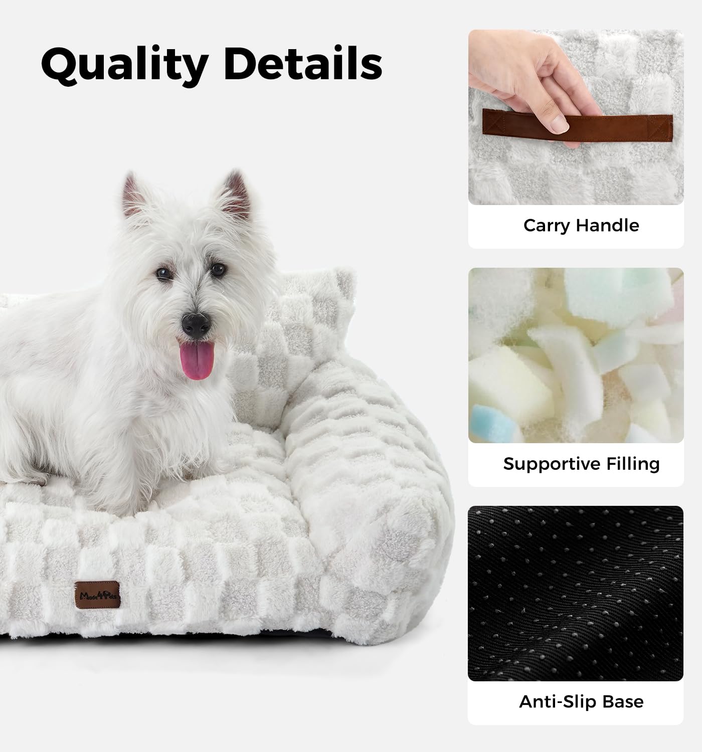 MADE 4 PETS dog couch bed; removable cover for easy machine-wash cleaning.