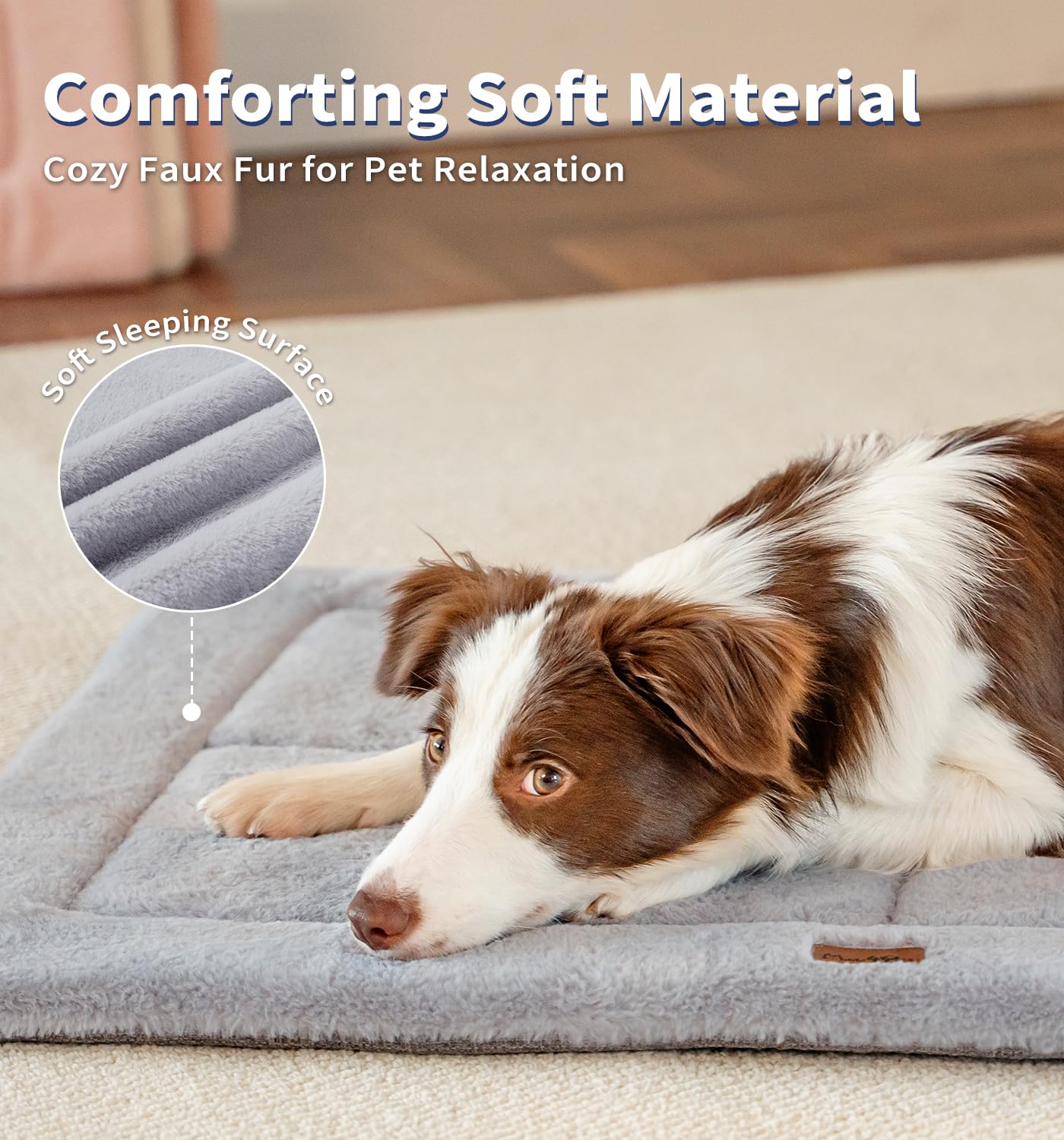 MADE 4 PETS large gray crate pad top view highlights soft faux fur and generous surface