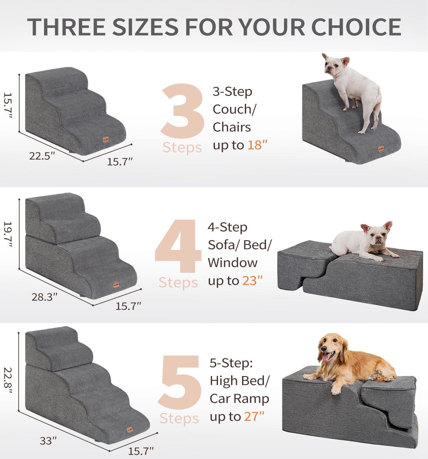 MADE 4 PETS dog stairs bed-height view highlights easy couch-to-bed access