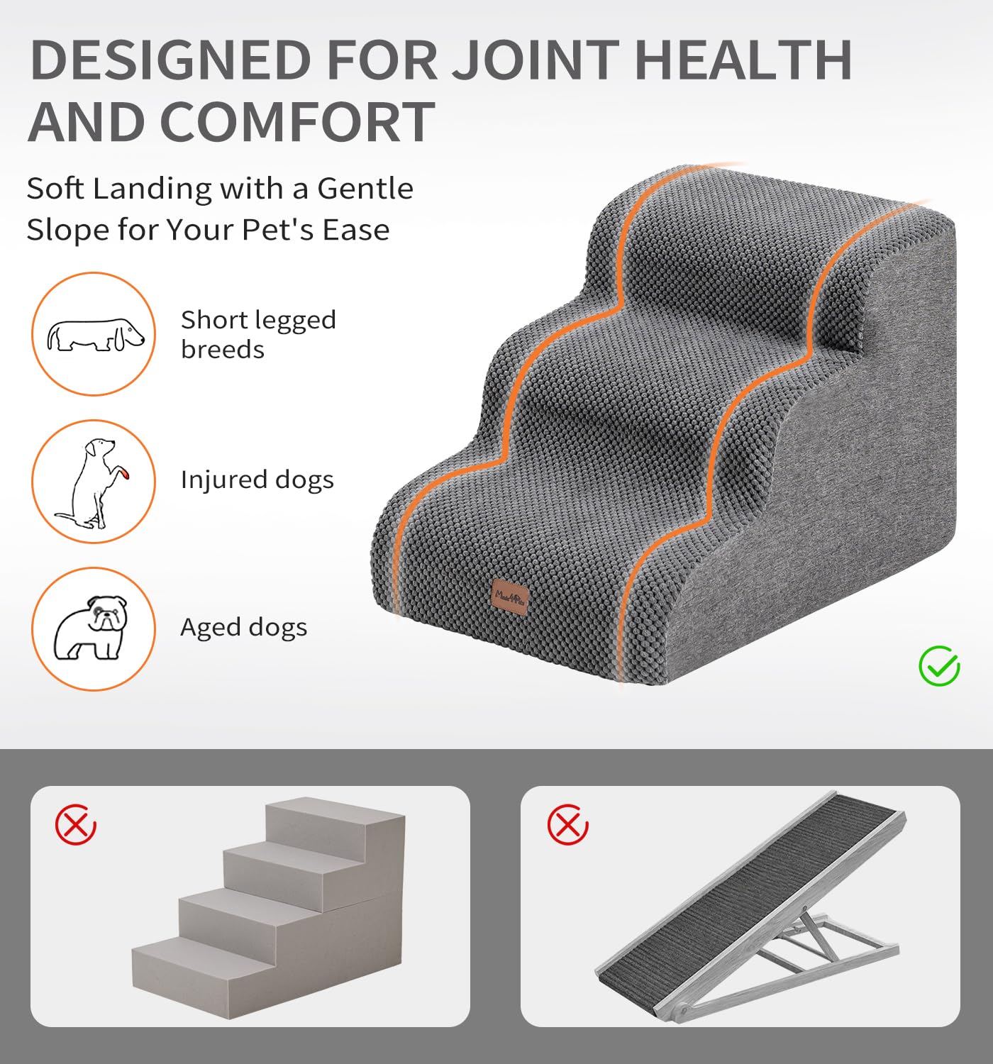 MADE 4 PETS dog stairs coral fleece cover adds gentle paw traction
