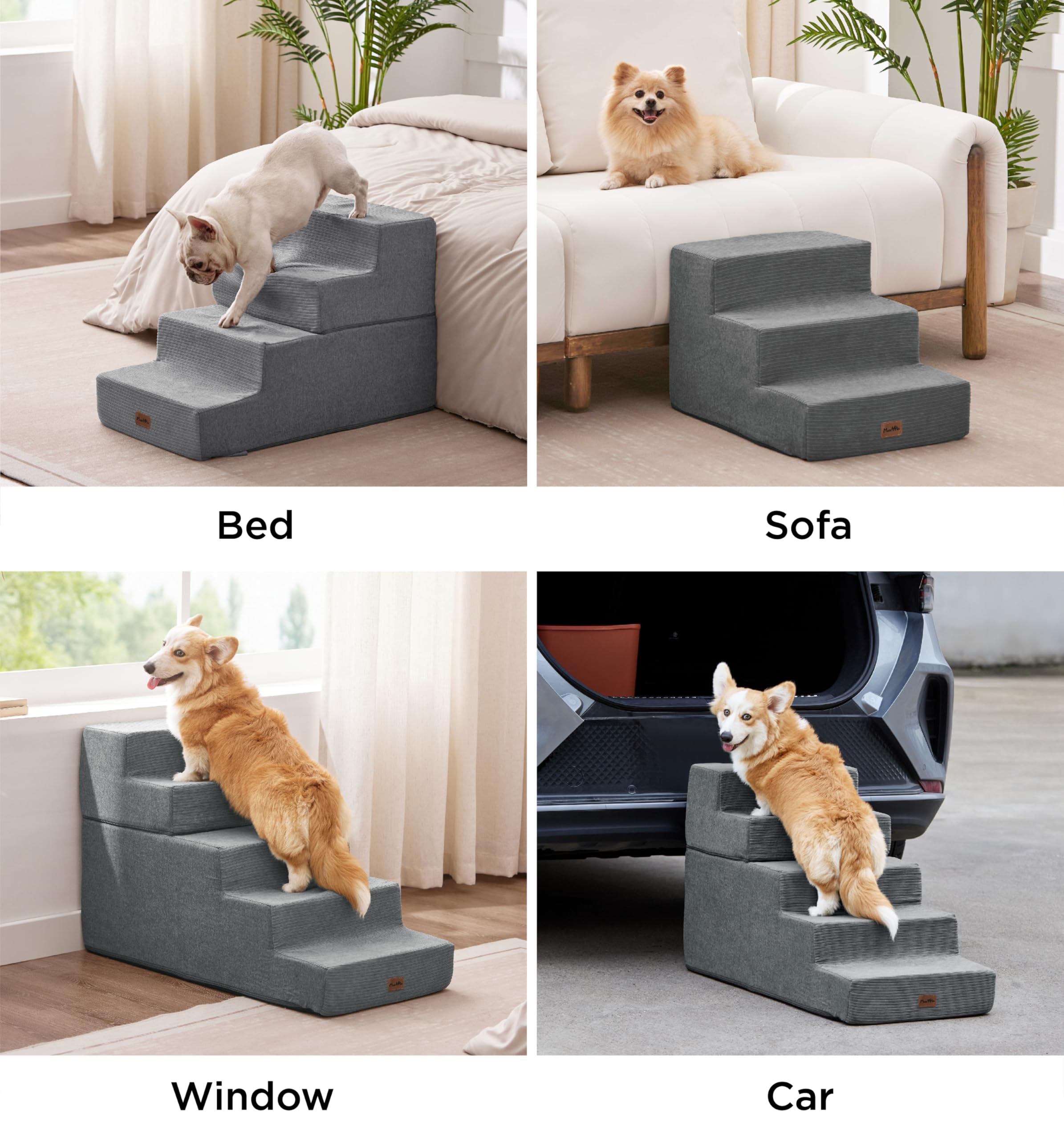 Made4Pets dog stairs foam-core close-up highlights supportive 35D foam under paws.