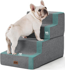 Made4Pets dog steps grey four-step setup aids small dogs safely reaching beds.