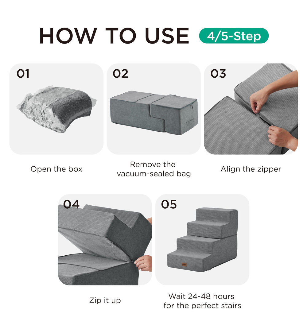 Made4Pets dog steps grey cat-friendly-access supports mobility for cats and small dogs.