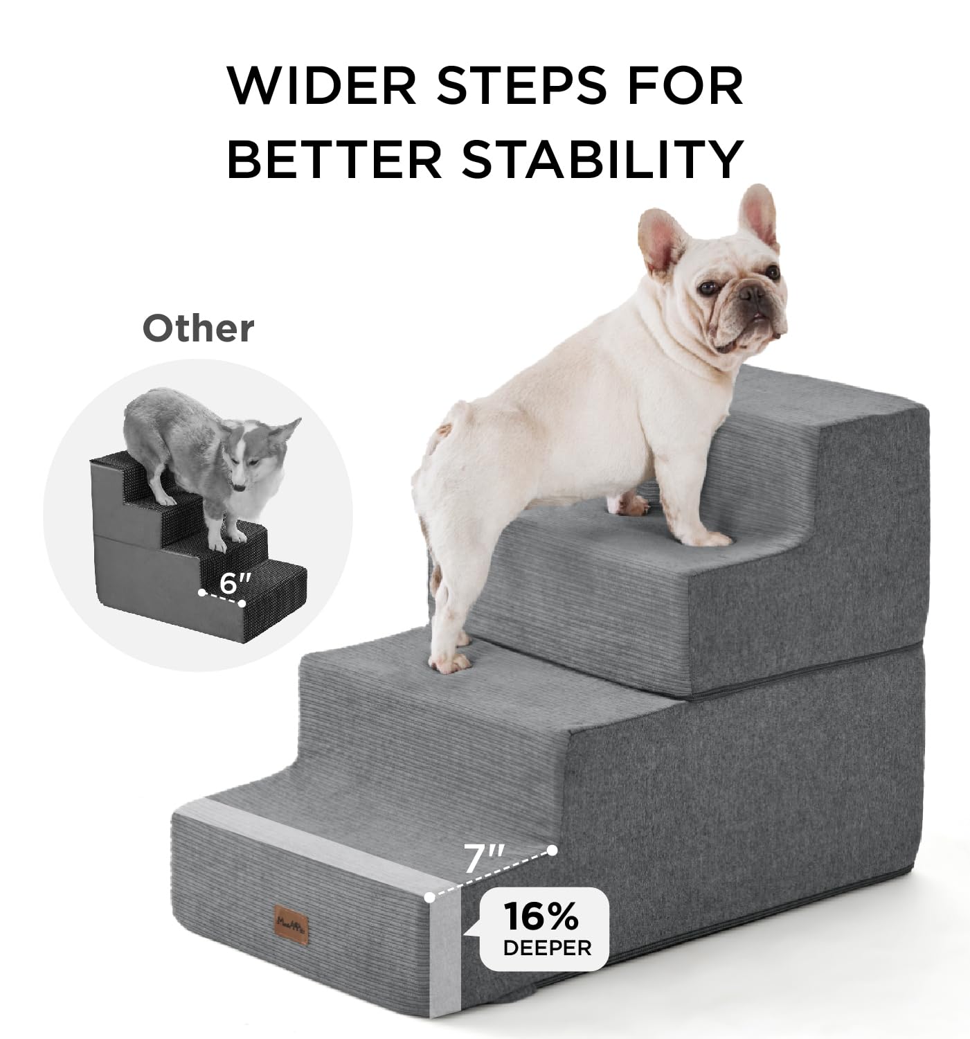 Made4Pets dog steps grey removable-cover-washable simplifies cleaning after muddy paws.