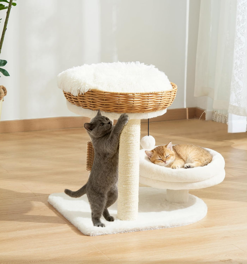 Made4Pets PE rattan cat tree basket bed elevated offers cozy vertical vantage point.