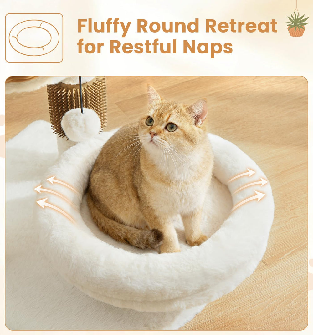 Made4Pets PE rattan cat tree hanging plush ball invites interactive play sessions.