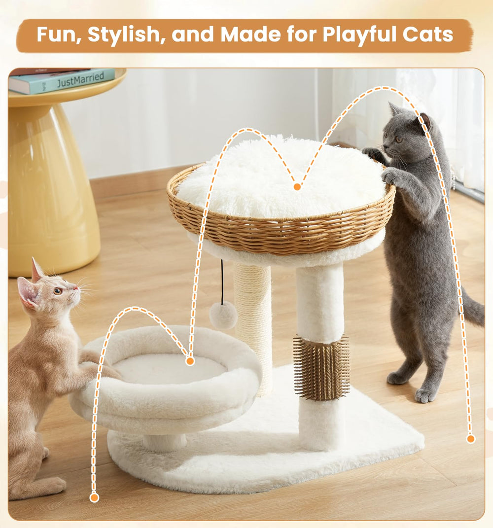 Made4Pets PE rattan cat tree soft cushion inside creates a warm resting nest.