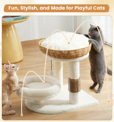 Made4Pets PE rattan cat tree soft cushion inside creates a warm resting nest.