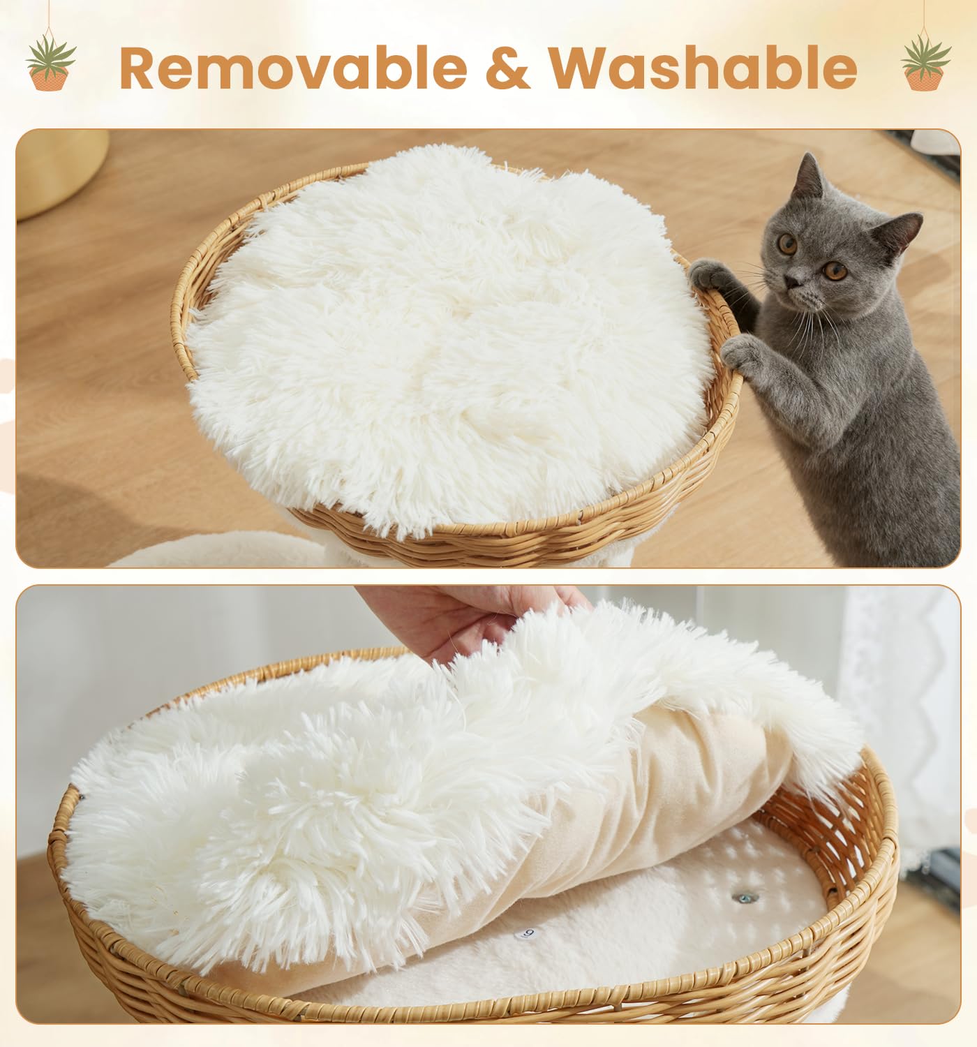 Made4Pets PE rattan cat tree stable base prevents tipping during playful swats.