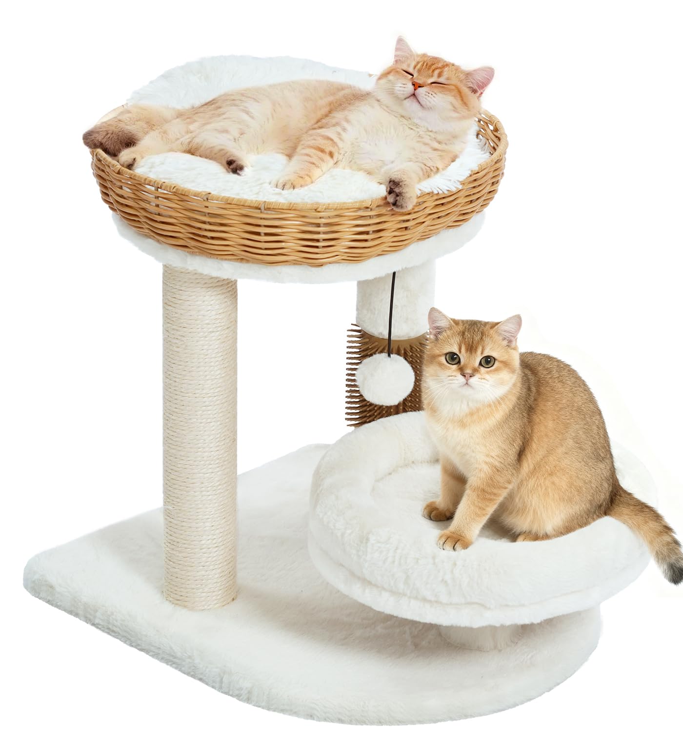 Made4Pets PE rattan cat tree tower with scratch post provides a compact kitten playground.