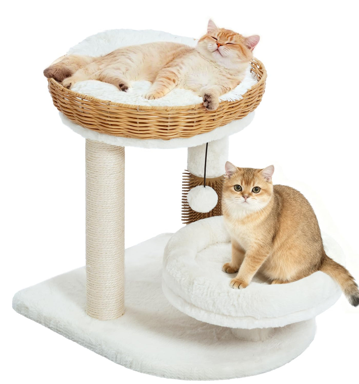 Made4Pets PE rattan cat tree tower with scratch post provides a compact kitten playground.